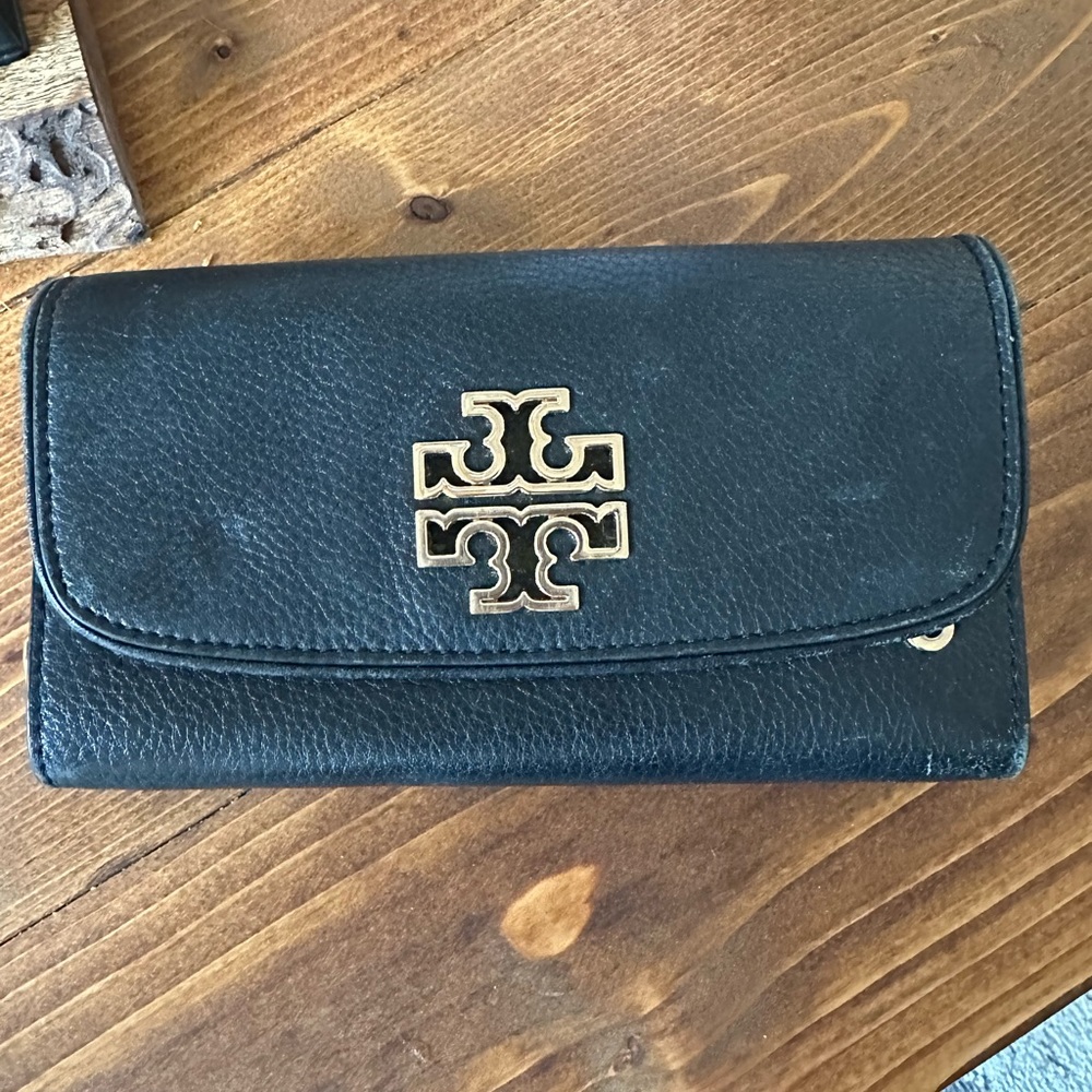 Tory Burch Black Wallet with Gold Logo